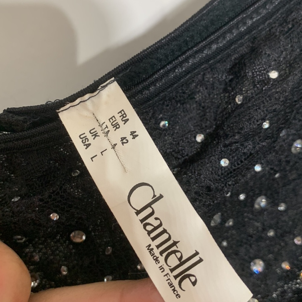 Chantelle black lace mesh Swarovski crystal embellished skirt thong negligee - Picture 6 of 8